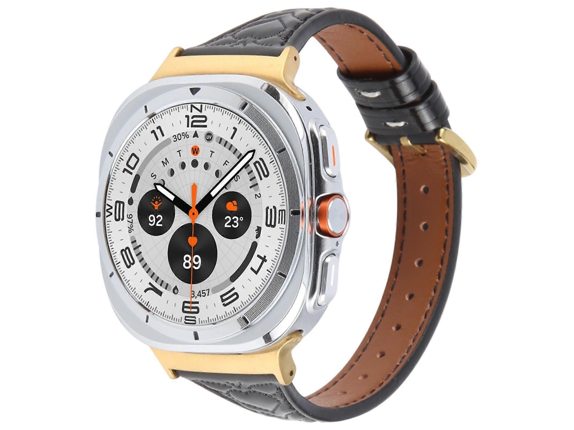 Pulseira De Couro Com Conector Metálico Em Formato De Coração Para Samsung Galaxy Watch Ultra 47mm