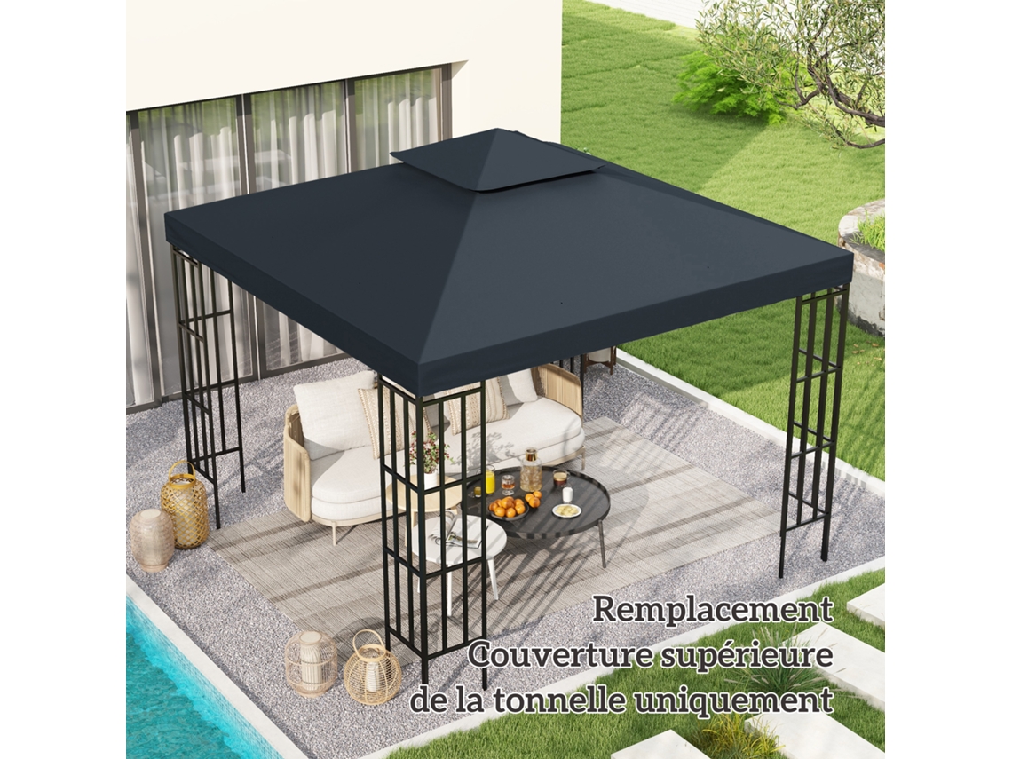 Cobertura de Substituição para Gazebo/tenda 3 X 3 M, Poliéster de Alta Densidade 180 G/m², Cinza Escuro