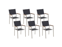 Conjunto De 6 Cadeiras De Jardim Beliani Grosseto De Aço Inoxidável Preto 55x58x87