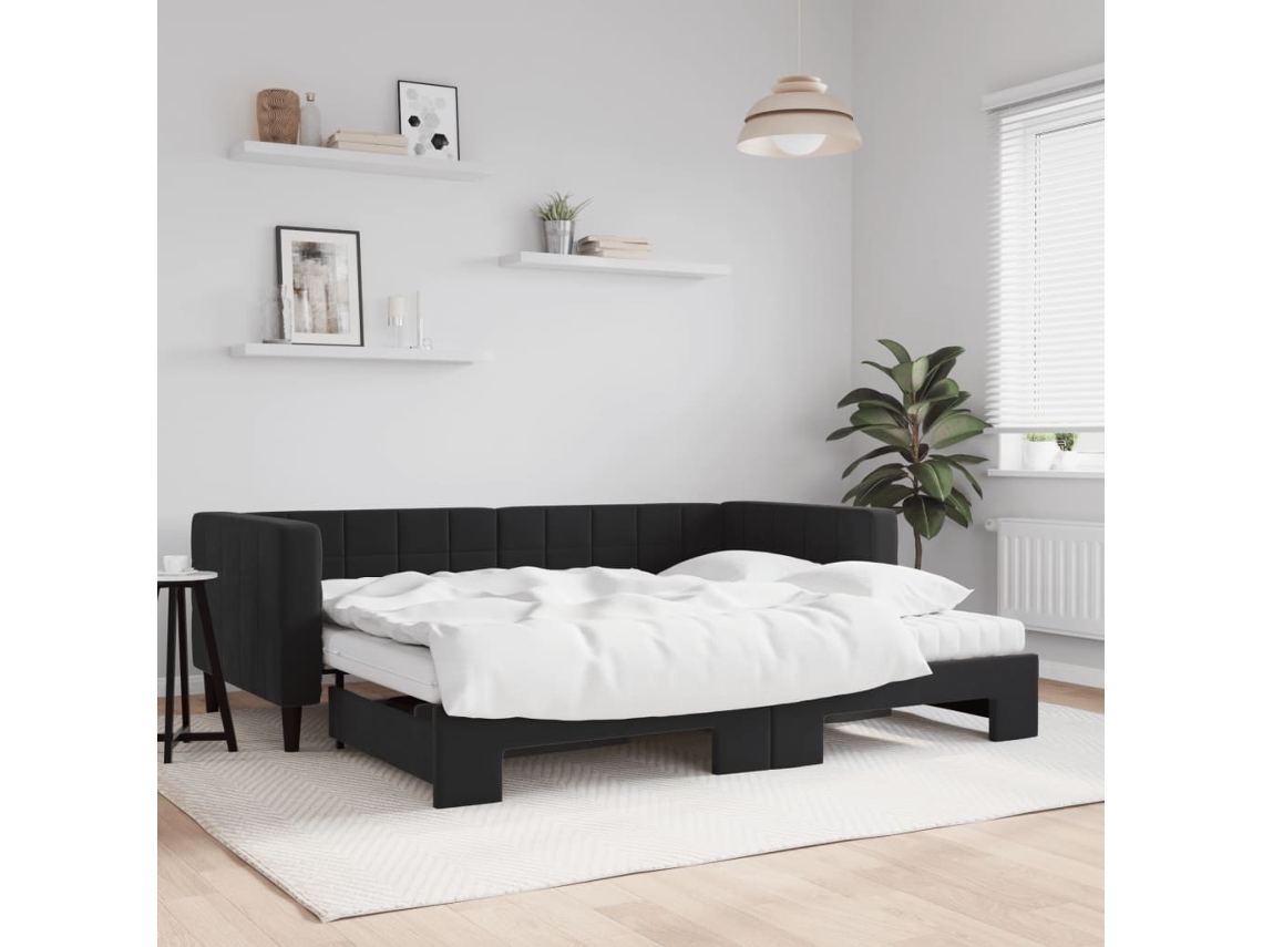 Vidaxl Sofá-cama Com Gavetão E Colchões 90x190 Cm Veludo Preto