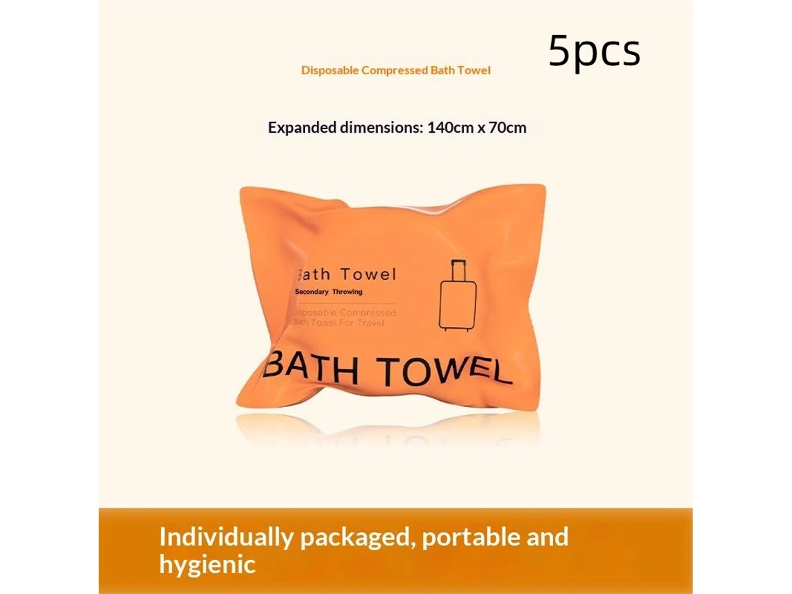 Toalha de Banho Descartável Grande, Comprimida, para Viagem, Secagem Rápida, Laranja, Pacote com 5 Unidades BRILVIBERA
