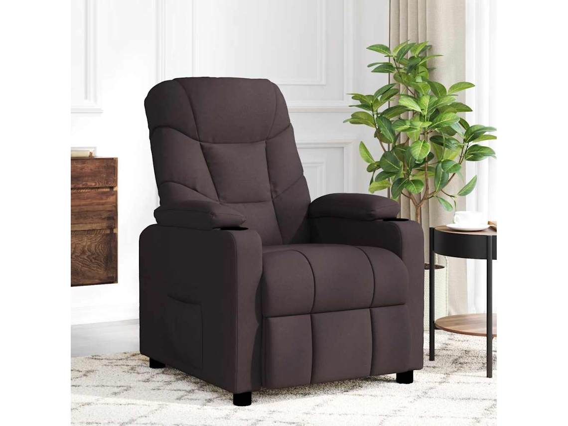 Vidaxl Poltrona De Massagens Tecido Castanho-escuro
