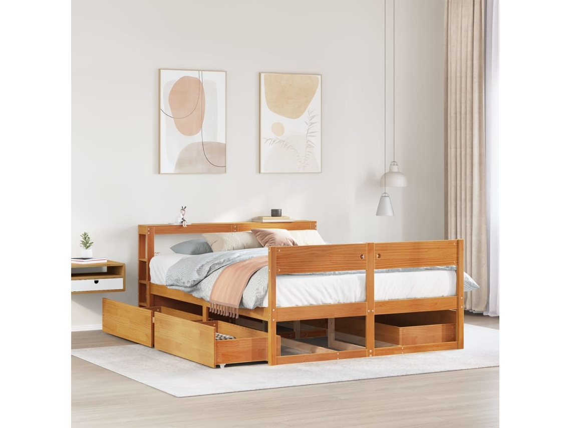 Vidaxl Cama Sem Colchão 120x200 Cm Madeira Pinho Maciça Castanho-mel