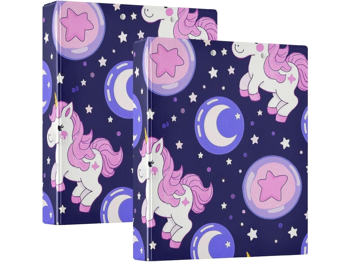 Fofa De Unicórnio Pasta Escolar, Estrela, Pêssego E Roxo, 3,8cm 1 2 Polegada, Com 3 Argolas E Capa Bolsa, Pacote Com 1 2