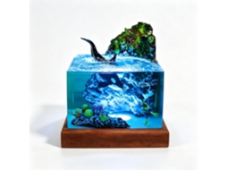 Luminária Noturna Oceano Em Resina Epóxi E Madeira Ornamental 3d