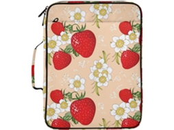 Pasta Sanfonada Expansível Com Estampa De Morango, Organizador De Arquivos Com 3 Argolas E 7 Bolsos Escola