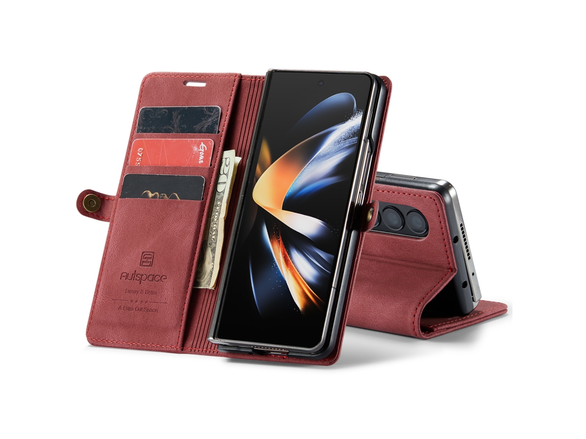 Capa Dobrável De Couro Retrô Para Celular Samsung Z Fold4, Ideal Para O Modelo Flip.vermelho