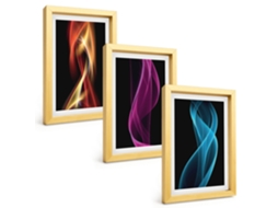 Composição De Quadros Ondas, Linhas Neon, Fundo Escuro Espelharte (3 Peças 20x30 Cm)