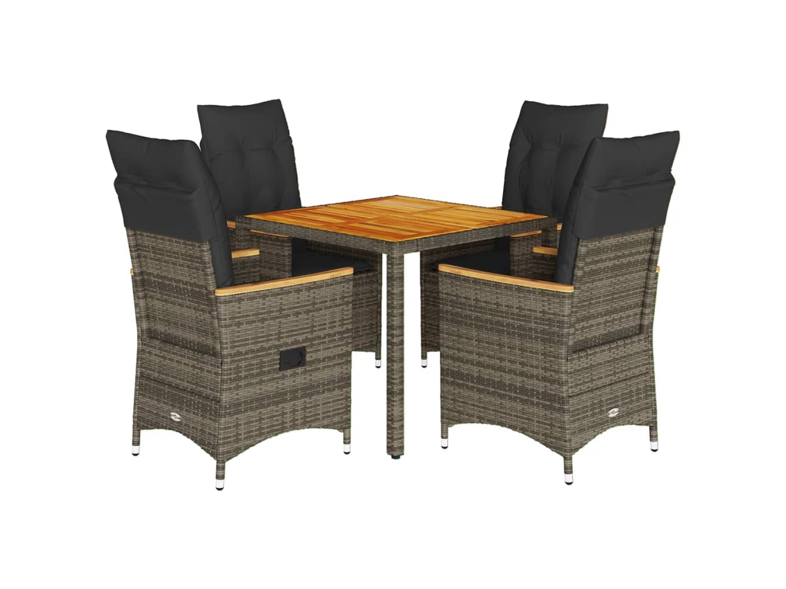 Maison Exclusive - 5 Pcs Conjunto De Jantar P/ Jardim C/ Almofadões Vime Pe Cinza