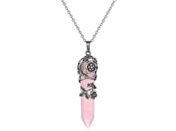 Colar De Cristal Vintage Com Quartzo Envolvido Em Flor Pedra De Reiki Onix Preto