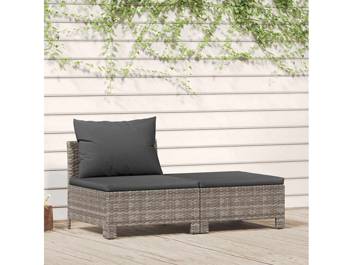 Conjunto 2 Peças Lounge De Jardim C/ Almofadões Vime Pe Cinzento Dkd Home Decor