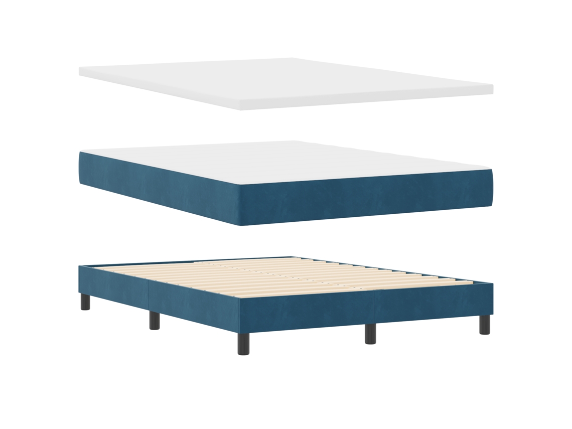 Conjunto 1 Cama Box Vidaxl Azul Veludo (190 X 140 Cm)