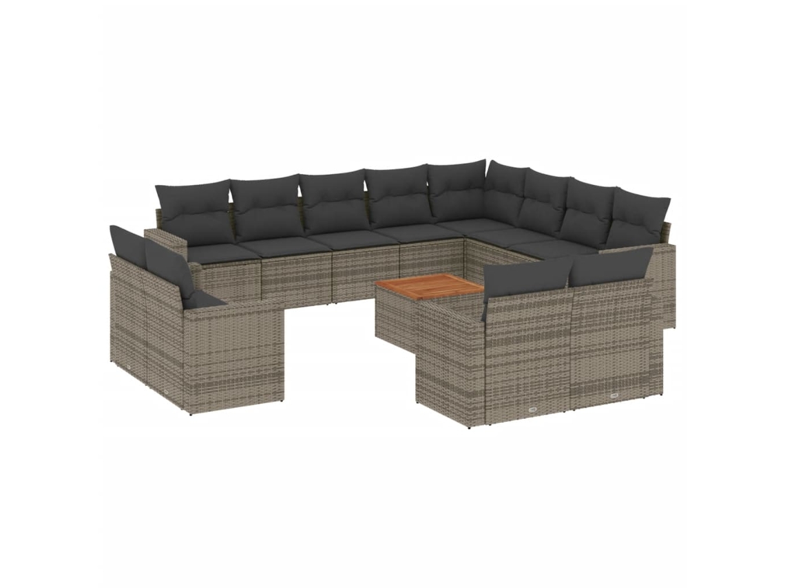 Conjunto de 13 sofás de jardim com almofadões Vime Pe Cinzento MAISON EXCLUSIVE (90x200 cm)