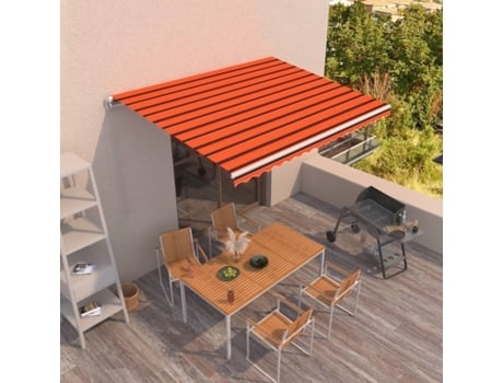 vidaXL Toldo retrátil manual 400x350 cm laranja e castanho