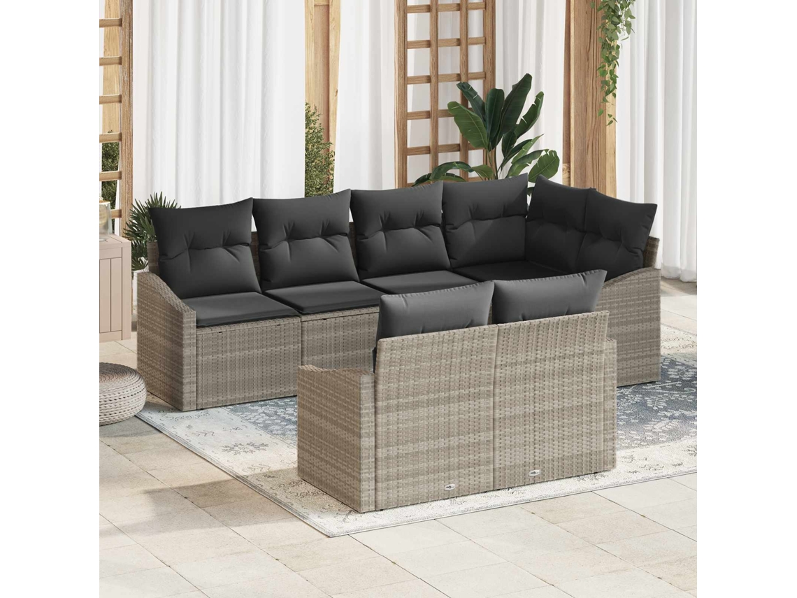 Vidaxl Conjunto De Sofá De Jardim 7 Pcs Cinzento-claro Vime Pe