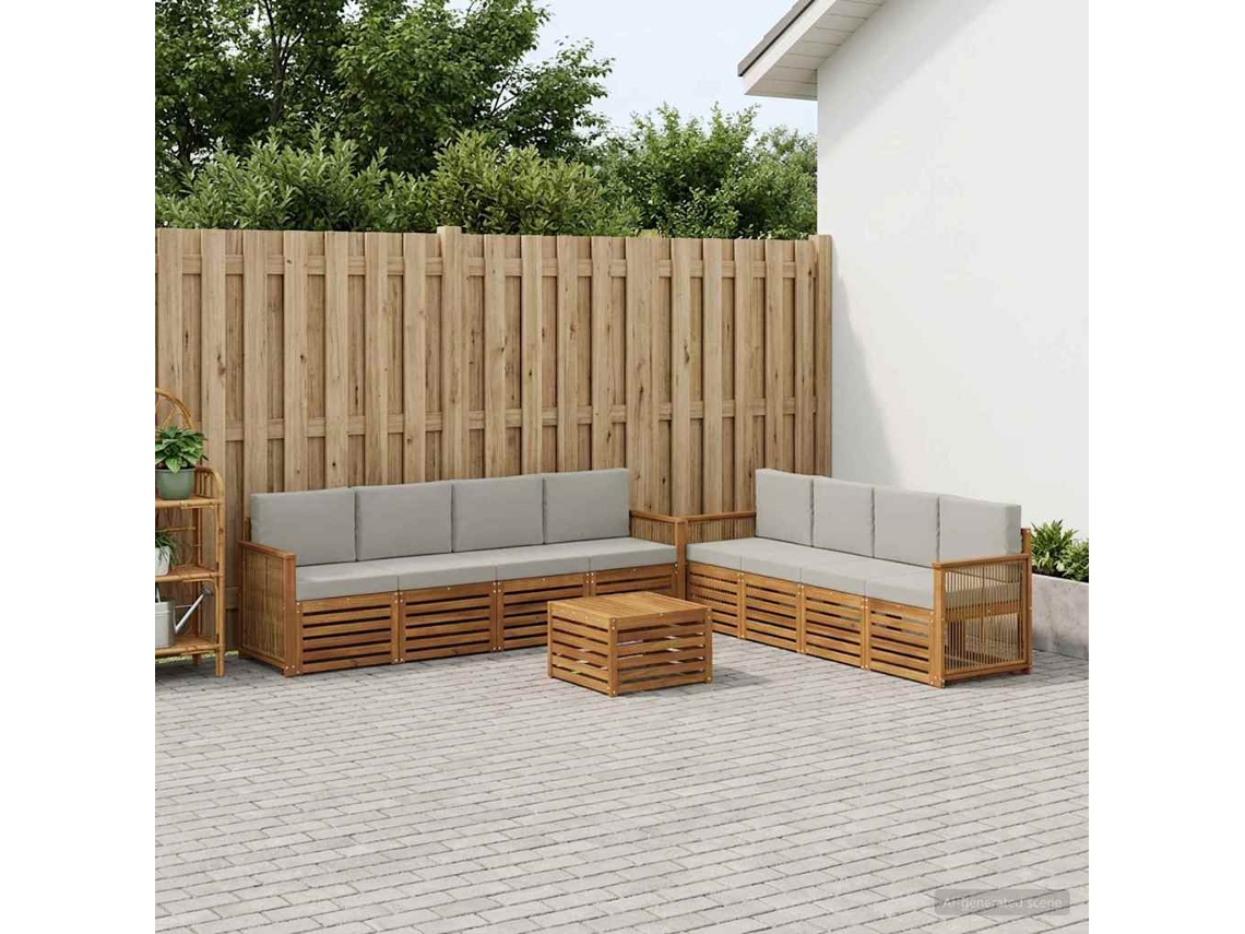Vidaxl Conjuntos De Sofás Com Almofada 9 Pcs Madeira Sólida De Acácia