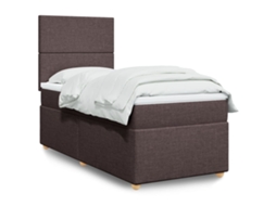 Vidaxl Cama Com Molas/colchão 90x200 Cm Tecido Castanho-escuro