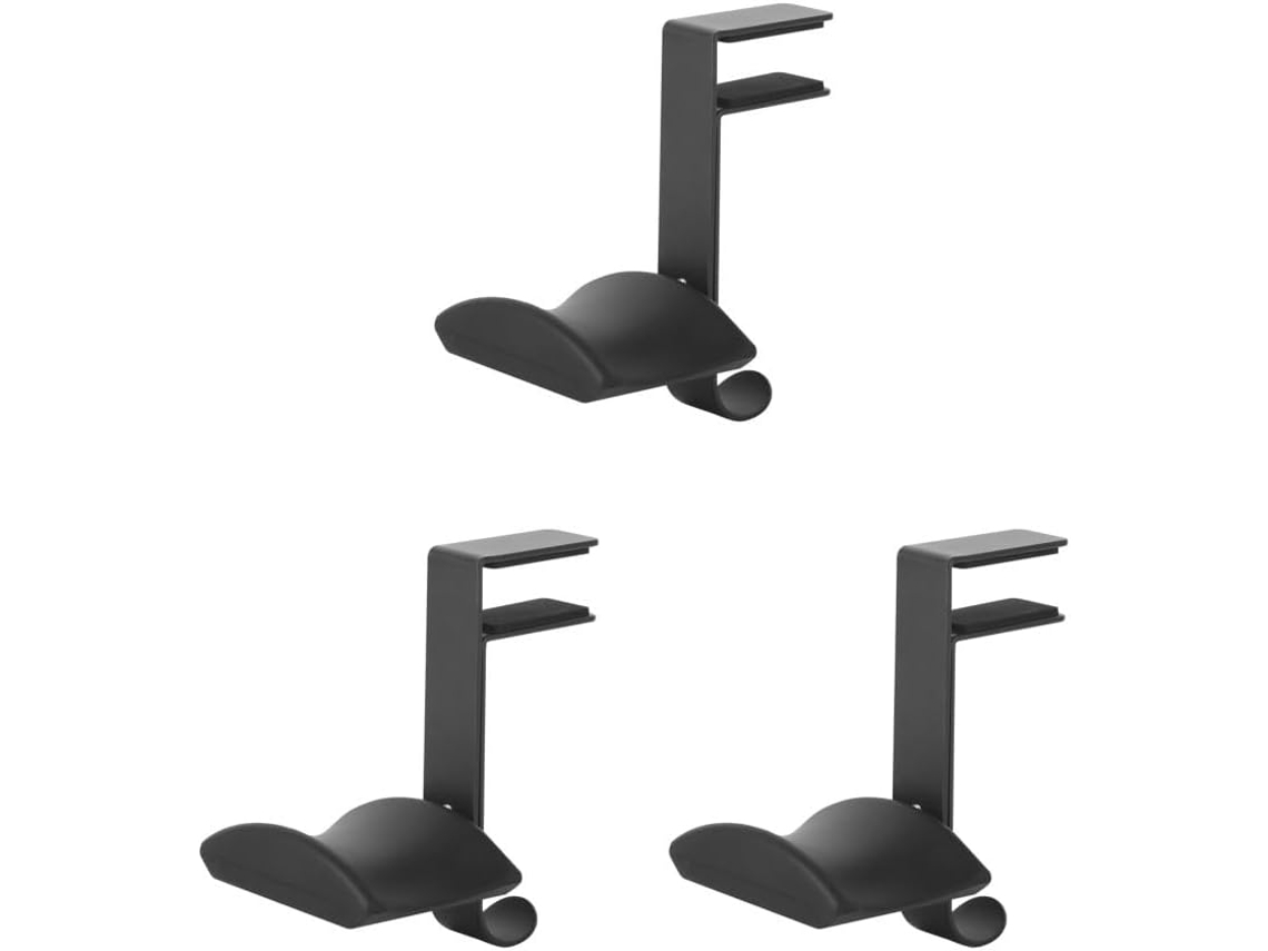 Conjunto De 3 Suportes Para Fones Ouvido Com Gancho Inteligente Uso Embaixo Da Mesa E Extremidade Curva, Preto B