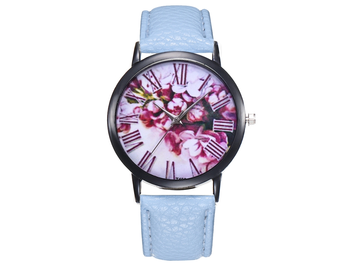 Relógio de Pulso Feminino de Quartzo com Pulseira de Couro Pu Ultradelgada (azul Claro)