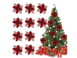 Flores Artificiais de Poinsettia com Glitter 11cm | S/MARCA