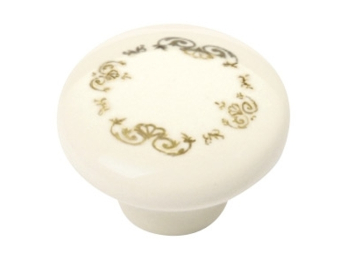 Puxador para Móveis Porcelana 32 Mm de Diâmetro Porcelana Bege com Coroa Floral Dourada Conjunto de 24 Peças HARDWAREXCHANGE