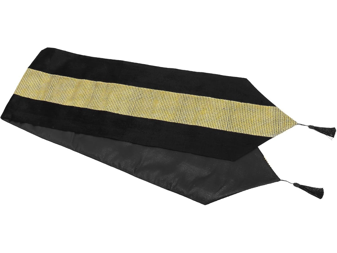 Caminho de Mesa Decorativo Healeved em Veludo Sintético Dourado com Strass, 32 X 210 Cm, Toalha Elegante para