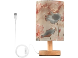 Pintura em Aquarela Abajur De Mesa Pequeno Formato Lírio D Água Ouro Rosa Para Quarto Infantil Cilindro