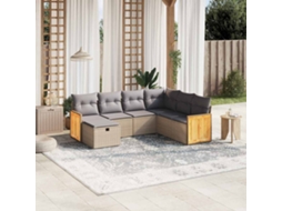 Vidaxl 7 Pcs Conj. Sofás Jardim C/ Almofadões Vime Pe Bege Misturado