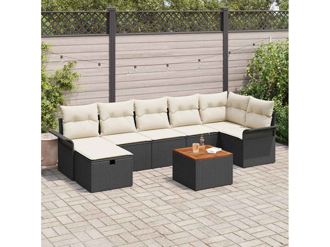 Vidaxl Conjunto De Sofá De Jardim 8 Unid. Preto Vime Pe