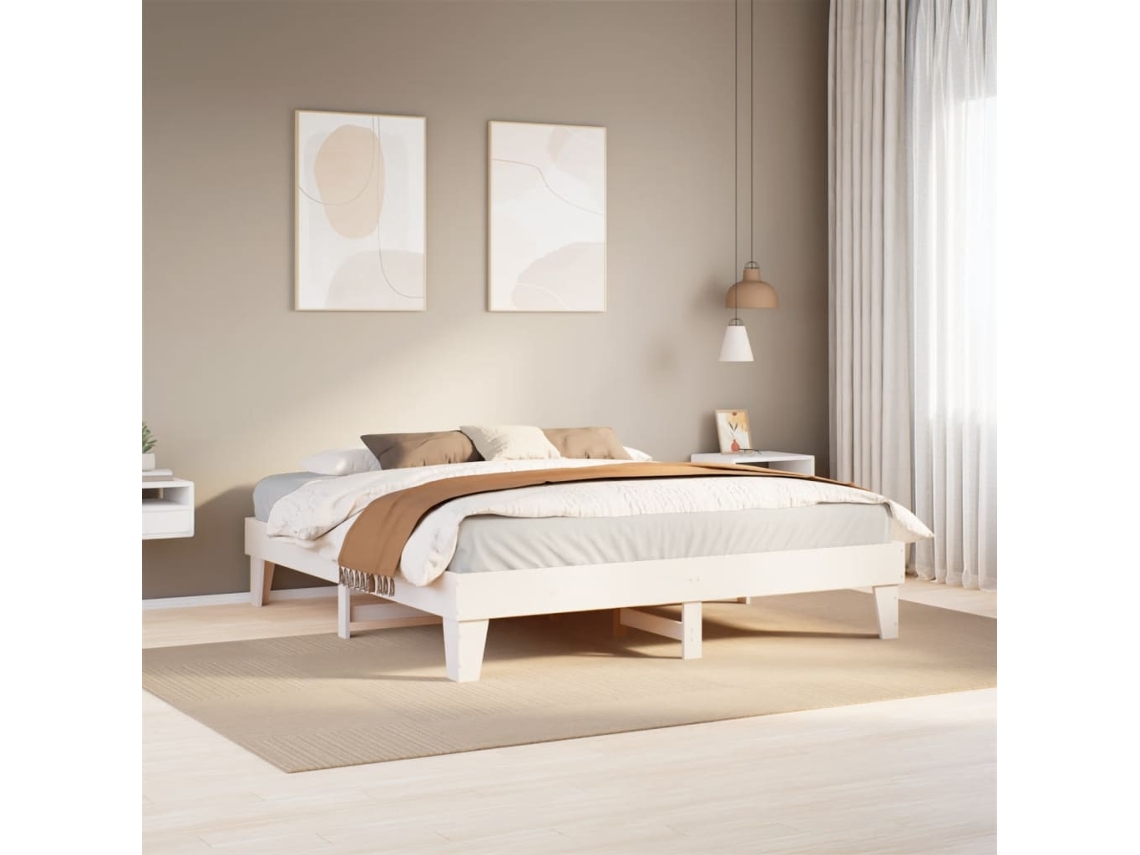 Vidaxl Cama Sem Colchão 200x200 Cm Madeira de Pinho Maciça Branco