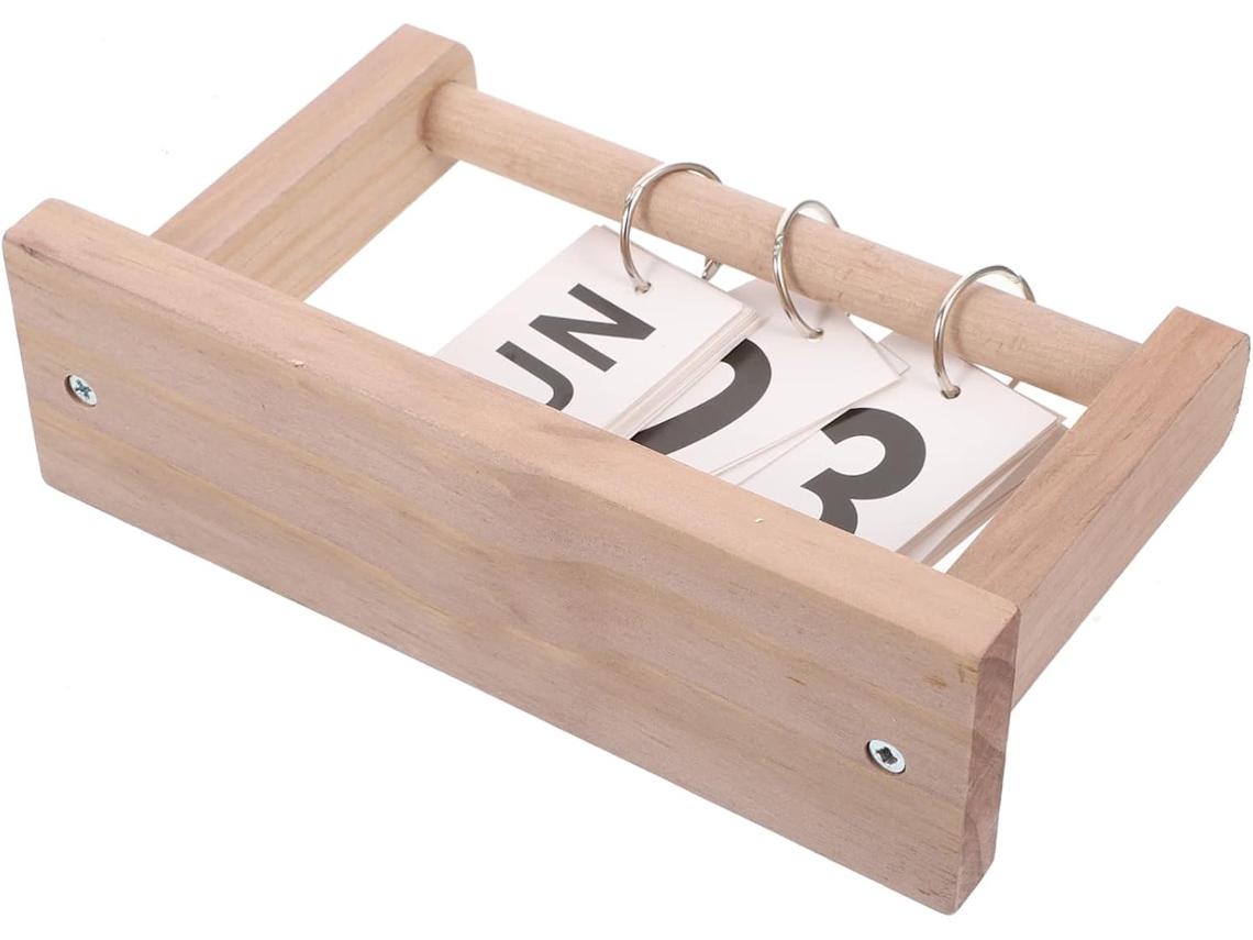 Calendário De Mesa Madeira, Dobrável, Perpétuo Para Exibição Mês E