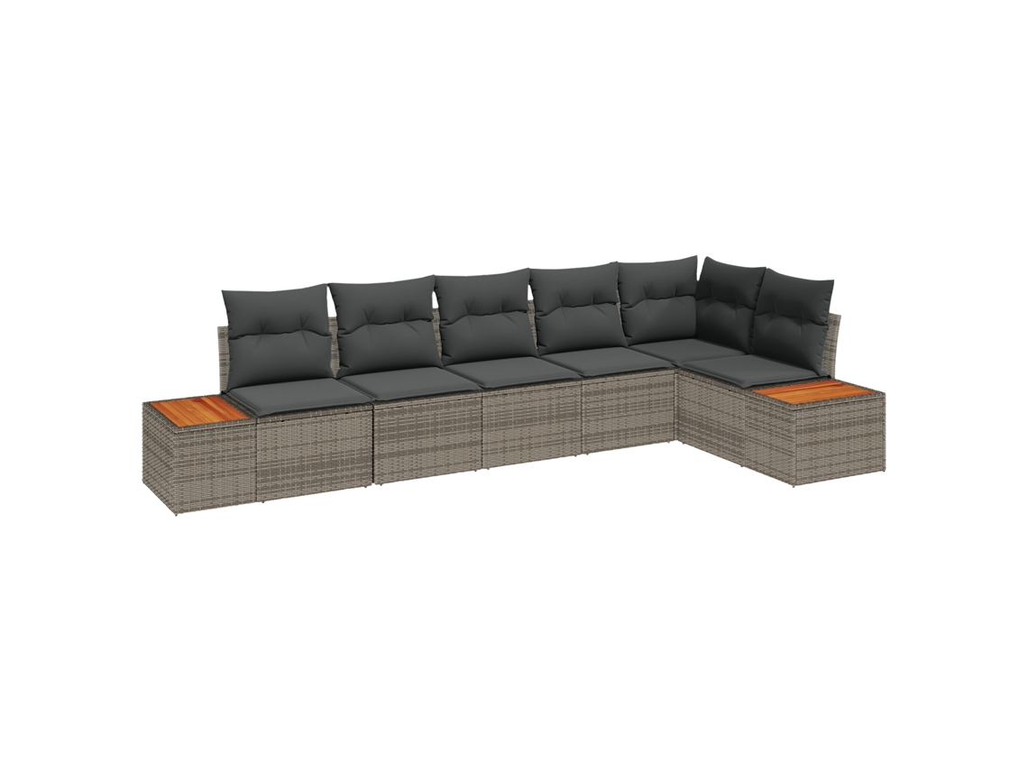 Conjunto 6 Sofá De Jardim Vidaxl Cinzento Vime Pe (319 X 154 X 85 Cm)