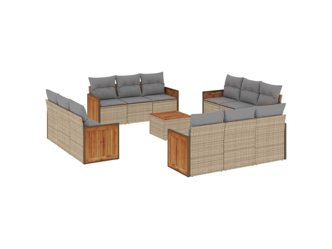 Conjunto 1 Conjunto De Sofás De Jardim Vidaxl Bege Vime Pe (55 X 55 X 37 Cm)