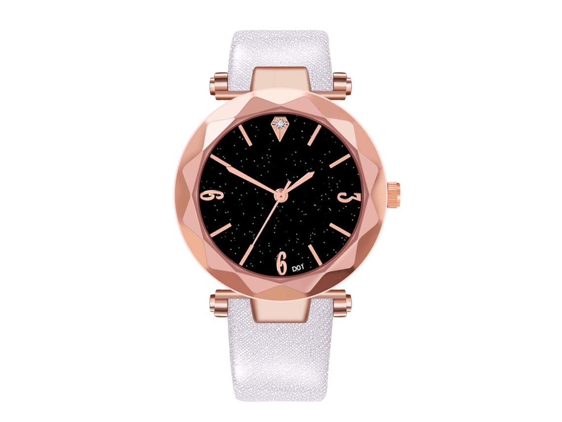 Relógio de quartzo casual unissex feminino com pulseira simples de couro sintético, branco.