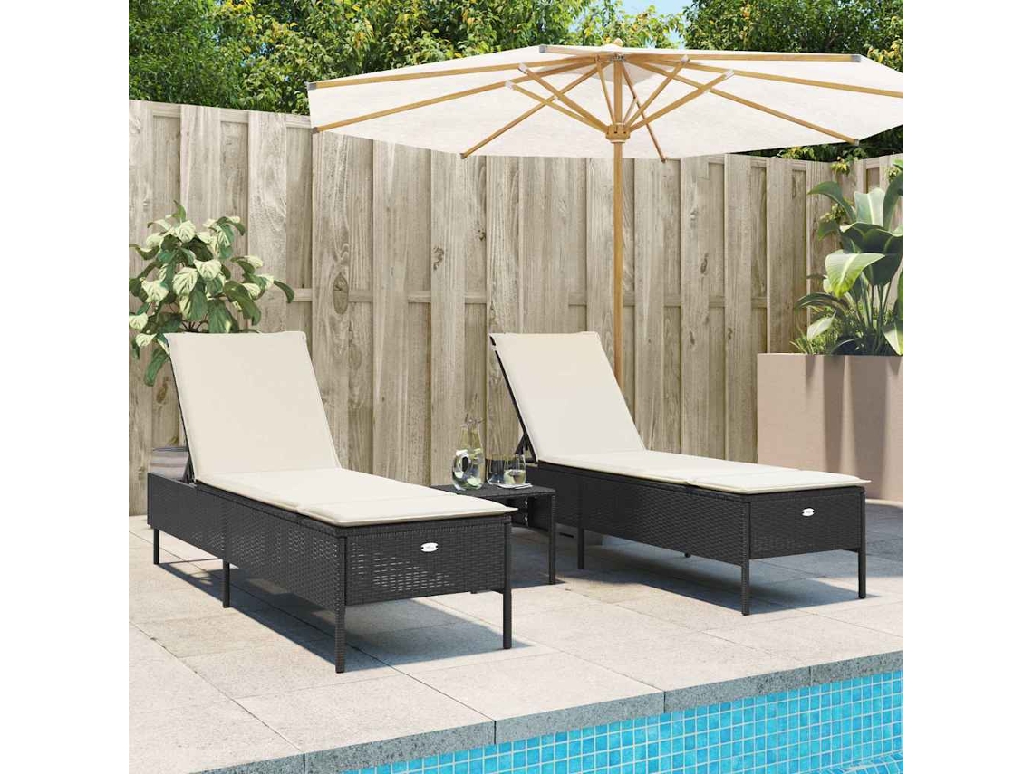 Vidaxl Espreguiçadeiras Com Almofadões 2 Pcs Vime Pe Preto