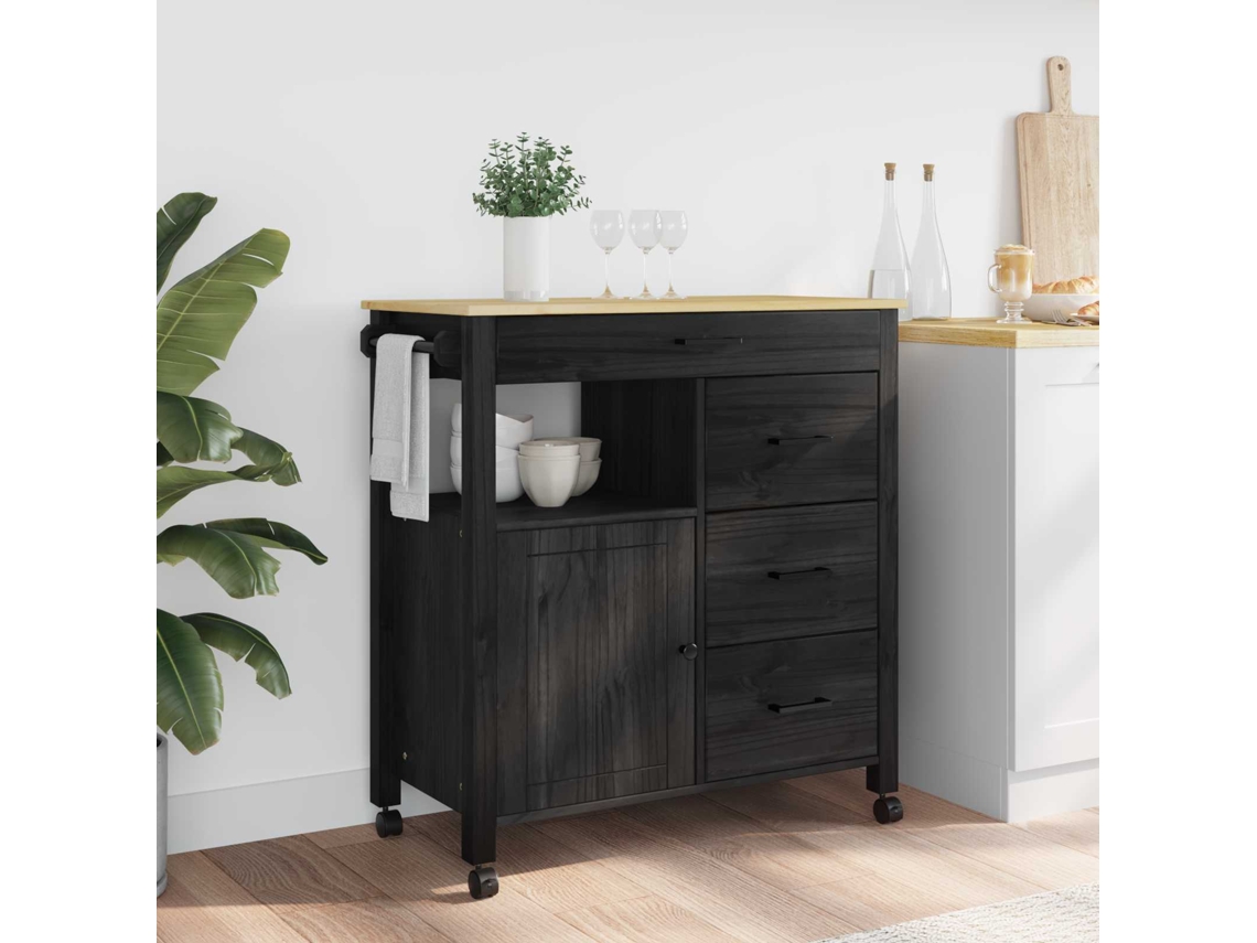 Vidaxl Carrinho De Cozinha Monza Preto 84 X 40 X 88,5 Cm