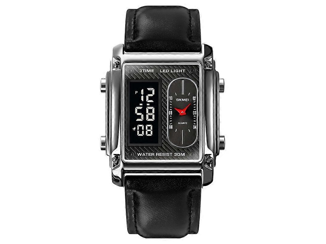 Relógio Masculino Skmei 1868 Quadrado Com Visor Duplo, À Prova D'água, Estilo: Pulseira De Couro (prateada)