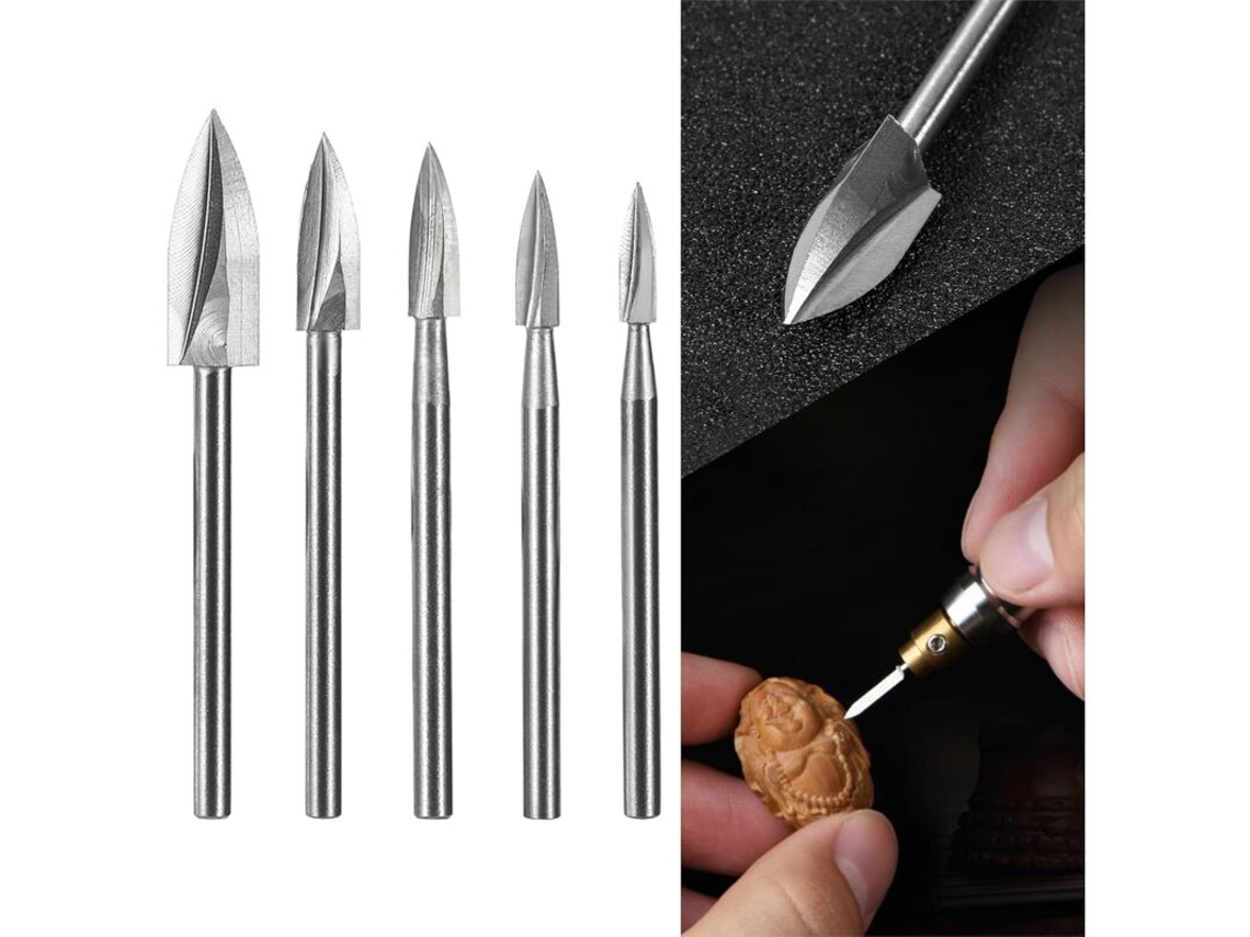 Conjunto De 5 Brocas Aço Rápido Para Gravação. Ferramentas Entalhe E Artesanato Em Madeira. Trabalhar Madeira Com Haste 1/8 Polegada. Encaixe Univers
