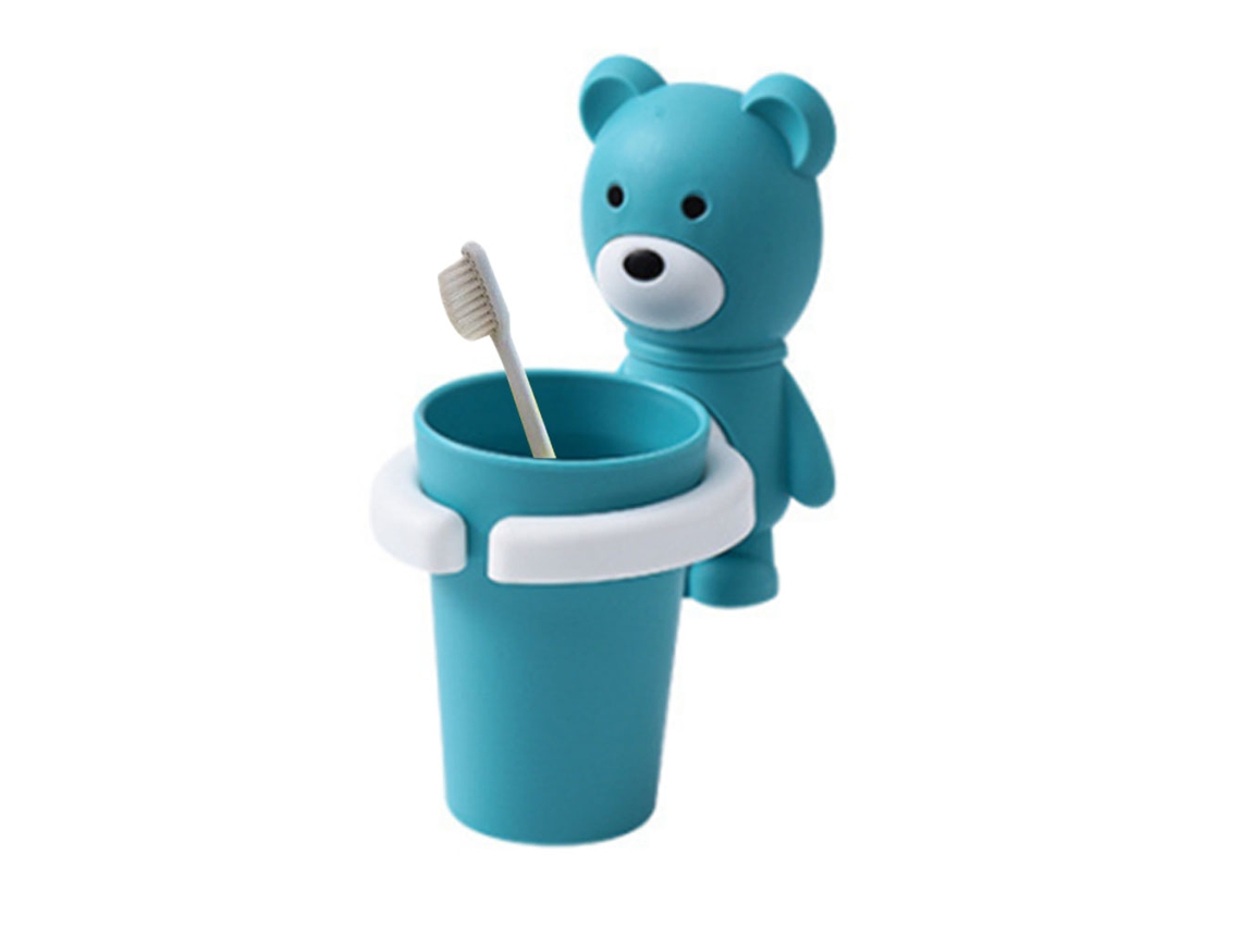 Suporte De Parede Com Sucção Sem Furos Para Escova De Dentes Infantil, Porta Escovas E Creme Dental Com Copo De Escovagem Em Desenho Animado