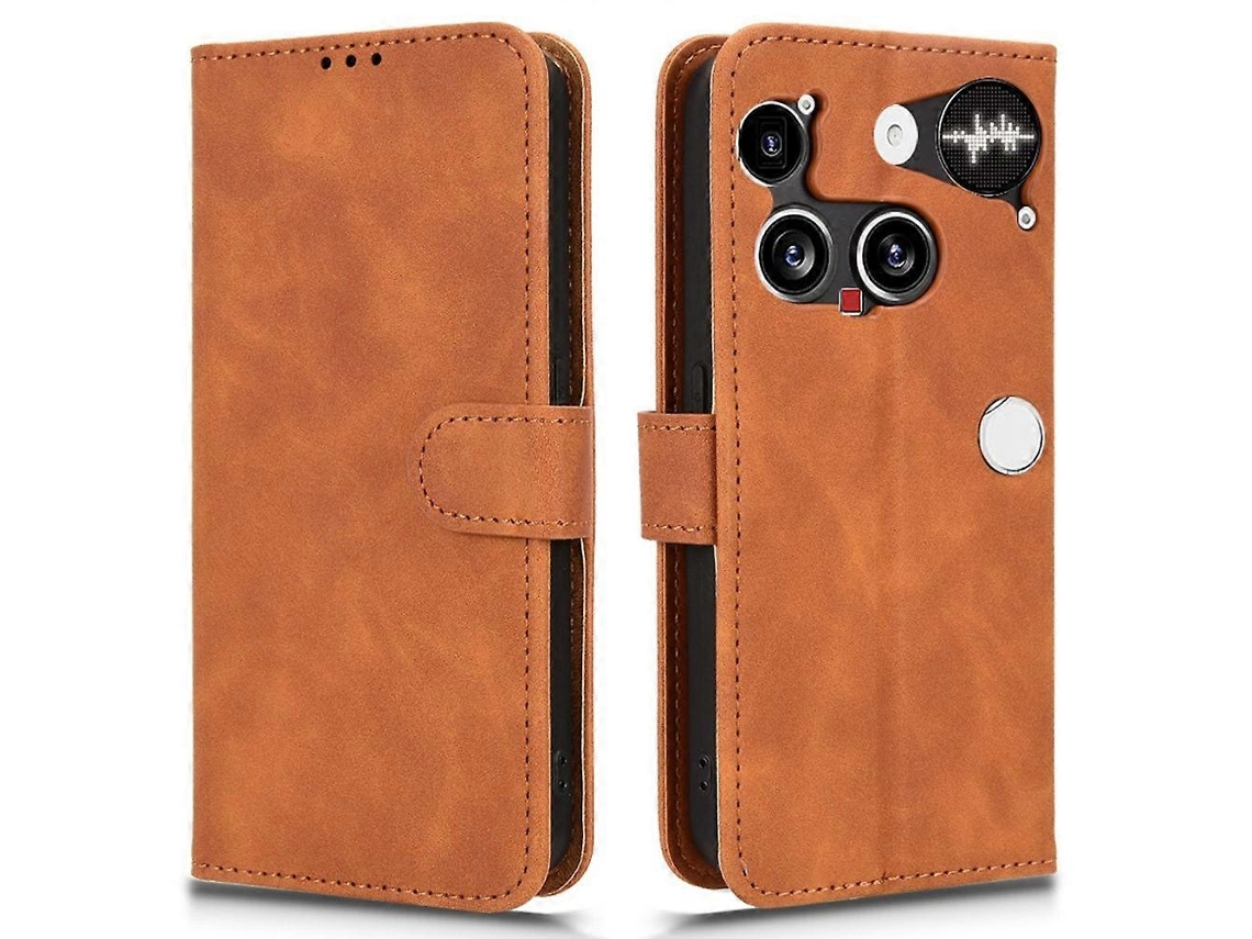 Capa De Couro Nothing Phone (3) 5g - Capa Carteira Anti-queda Com Toque Aveludado Marrom