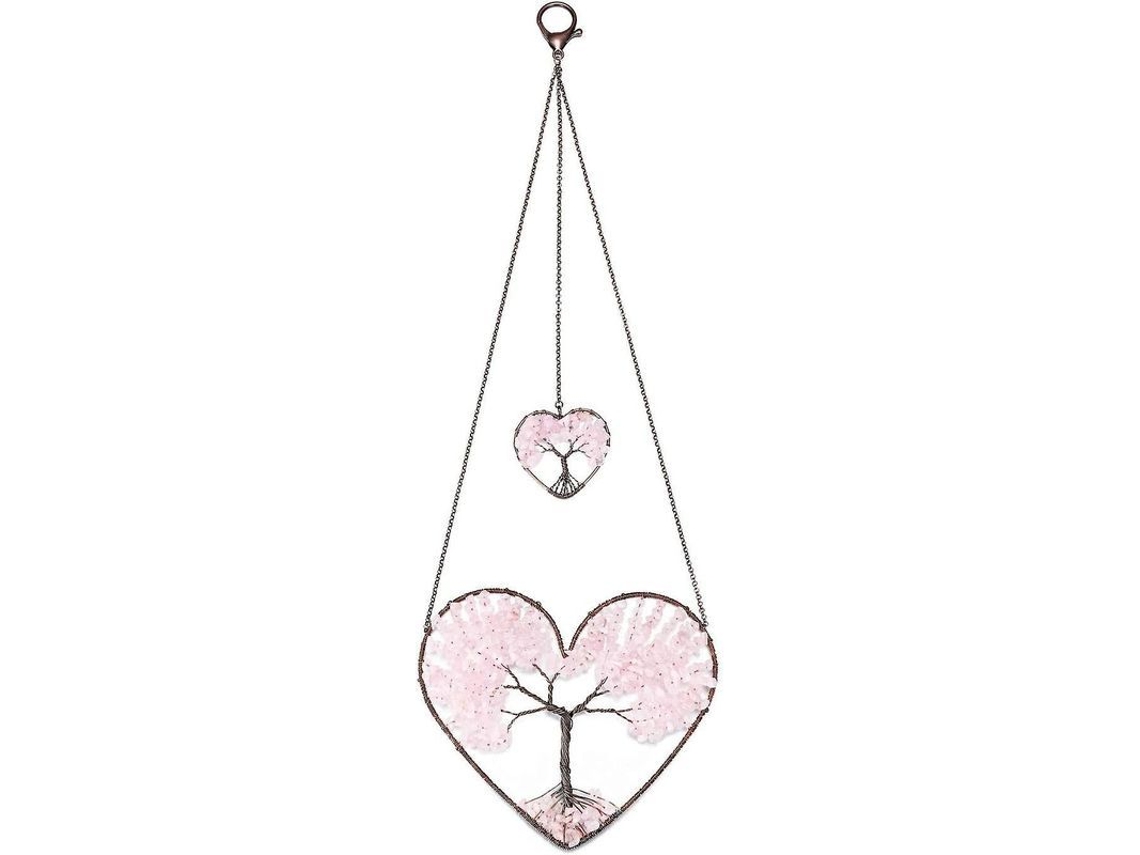 Pingente Caçador De Sonhos Coração De Quartzo Rosa Árvore Da Vida Bohemia Decoração De Parede Janela Carro Presente
