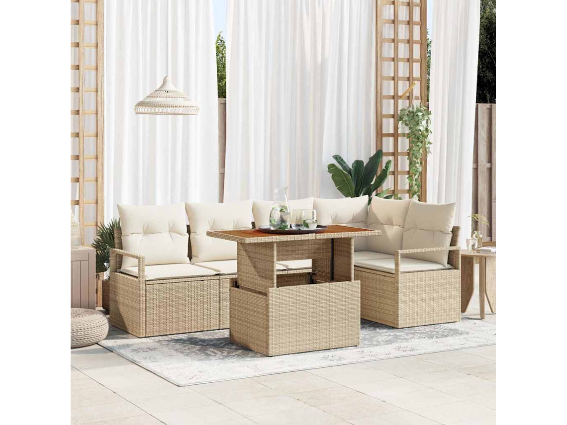 Vidaxl Conjunto de Sofá de Jardim 6 Pcs Bege Rattan Sintético