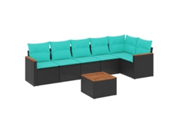 Conjunto de Sofá de Jardim, 7 Peças, Almofadas, Rattan Preto MAISON EXCLUSIVE