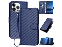 Capa De Couro Para Iphone 16 Pro Max - Fivela Em Fibra De Carbono - Com Cordão