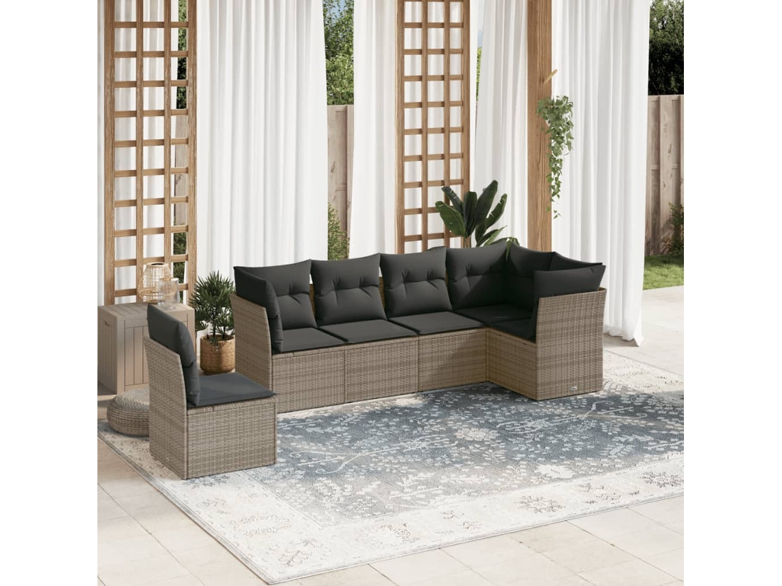 Vidaxl 6 Pcs Conjunto Sofás De Jardim Com Almofadões Vime Cinzento
