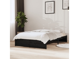 Cama com Estrado de Casal Pequena Madeira de Pinho Maciça Preto (120x190 cm)