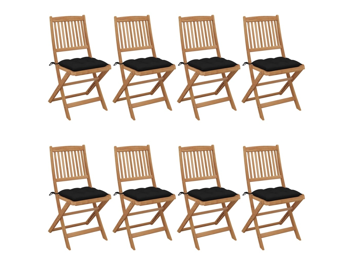 Cadeiras Dobráveis De Jardim 8 Pcs C/ Almofadões Acácia Maciça Dkd Home Decor