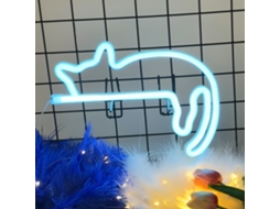 Letreiro Neon Led, Formato De Gato, Cor Azul, Tema De Natal, Alimentação Usb, Funcionamento A Bateria