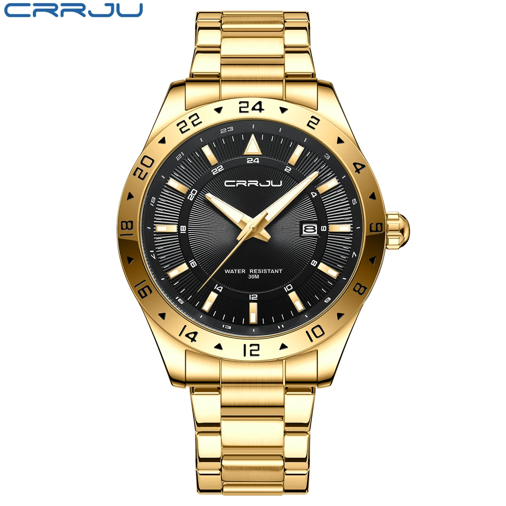 Relógio Masculino MDUG em aço inoxidável, com botões, resistente à água, luminoso, estilo esportivo (dourado e preto)