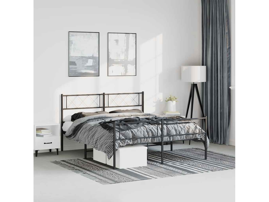 Vidaxl Estrutura de Cama com Cabeceira e Pés 150x200 Cm Metal Preto
